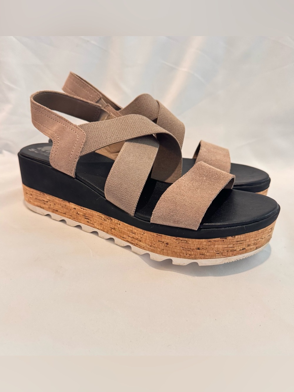Sorel Women's Cameron Flatform Sling Back Sandal Omega Taupe Sea Salt Size 10.5